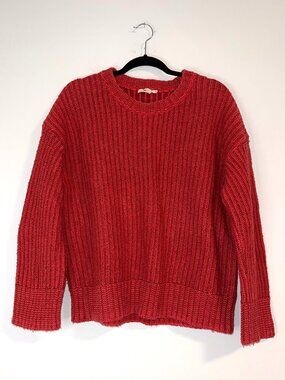 Faherty Heirloom Cotton Relaxed Crew Dubarry Stripe Red Women's Sz L $198